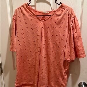 Elegant Coral Eyelet Blouse